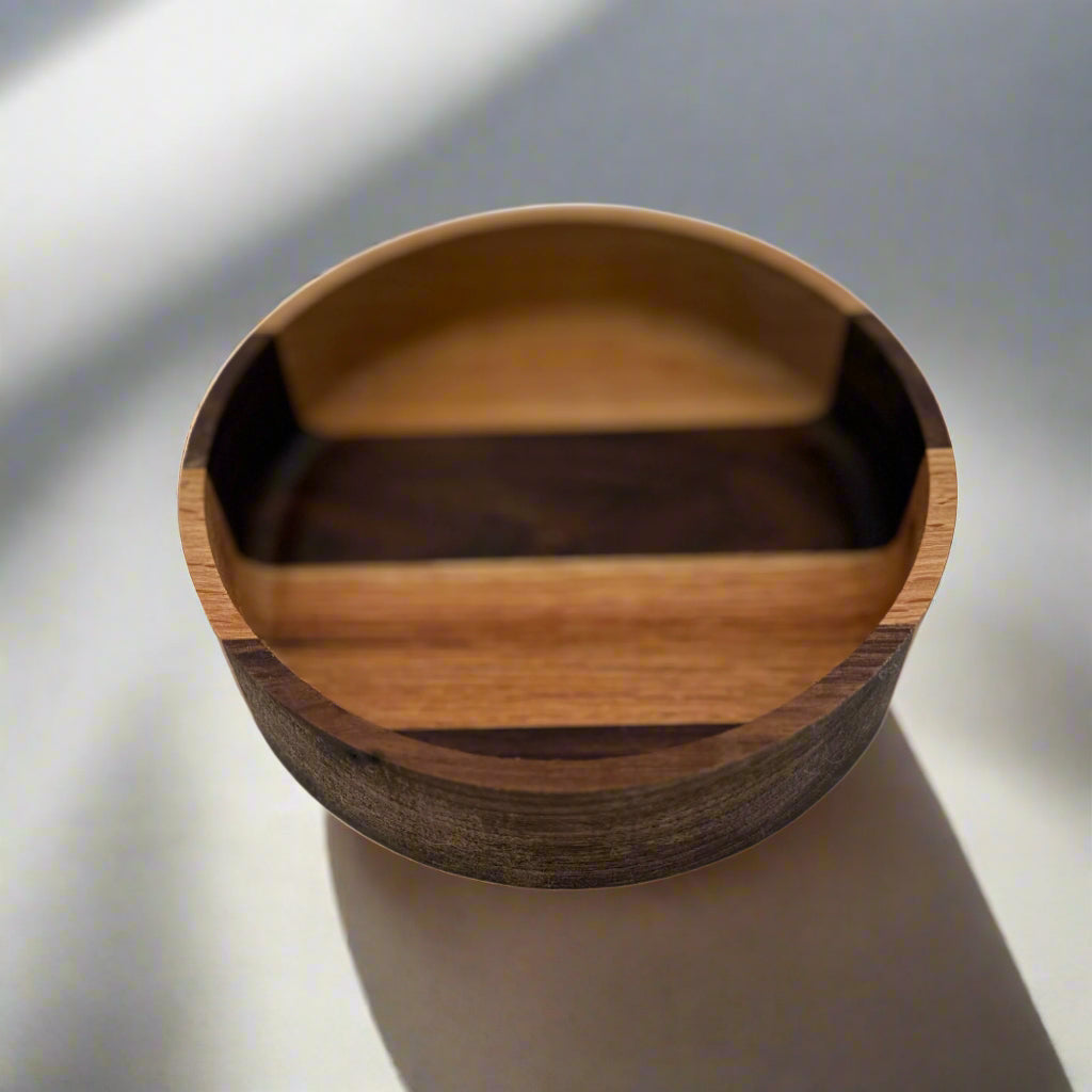 Small Round Walnut and Oak bowl