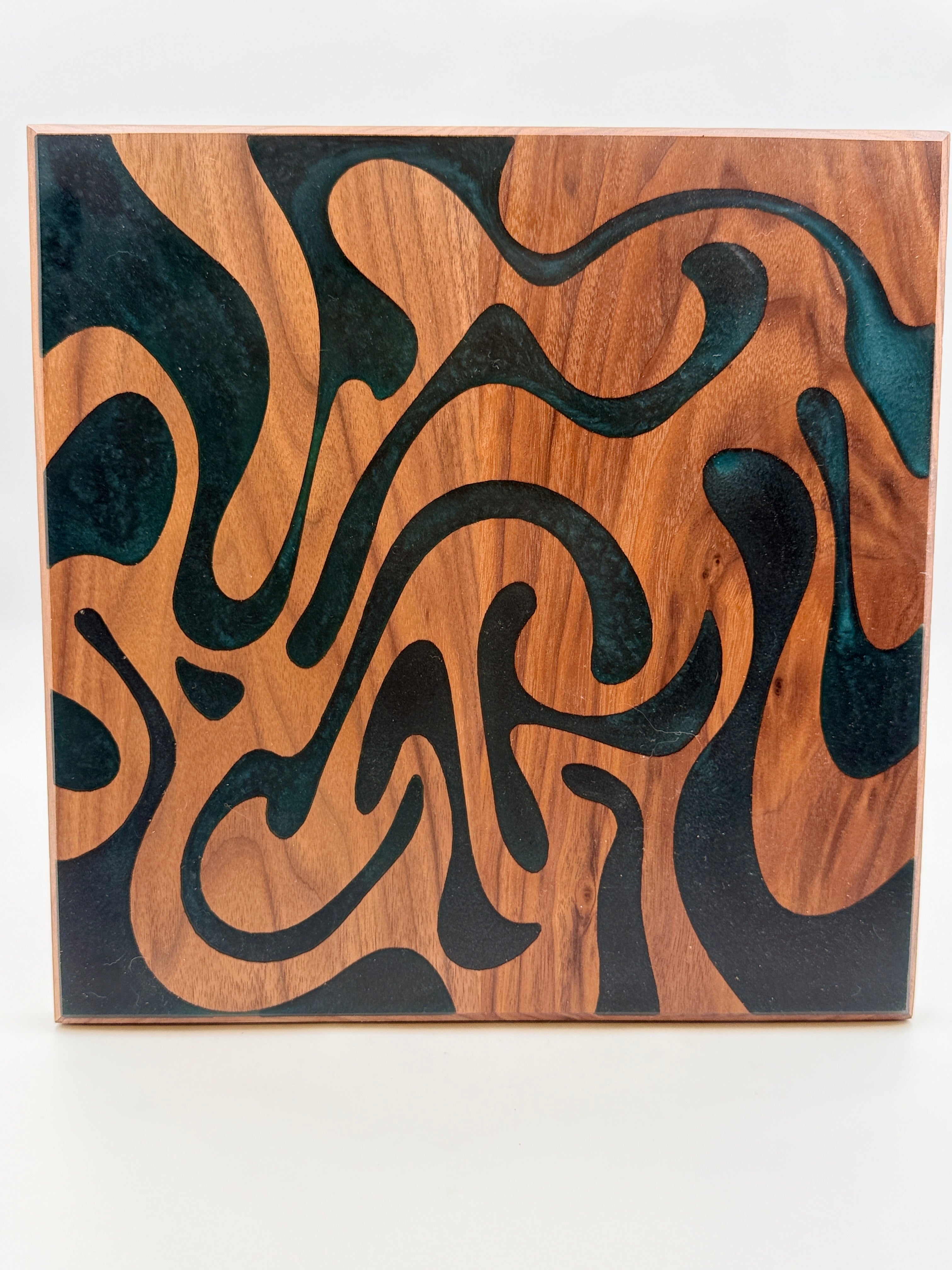 Groovy — Black Walnut & Blue-Green Resin Wall Art