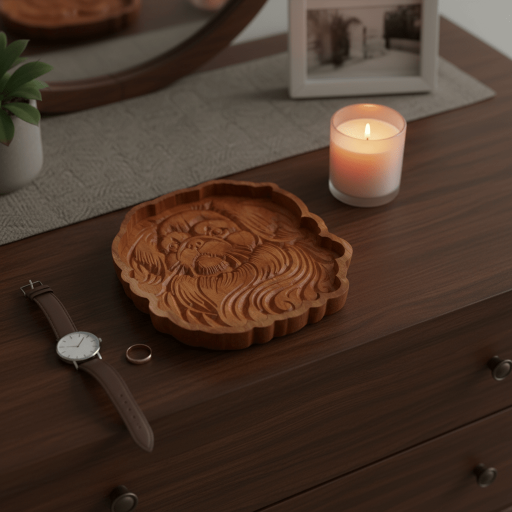 Pekingese Catch-All Tray – Cherry Wood - NW Timber Studio