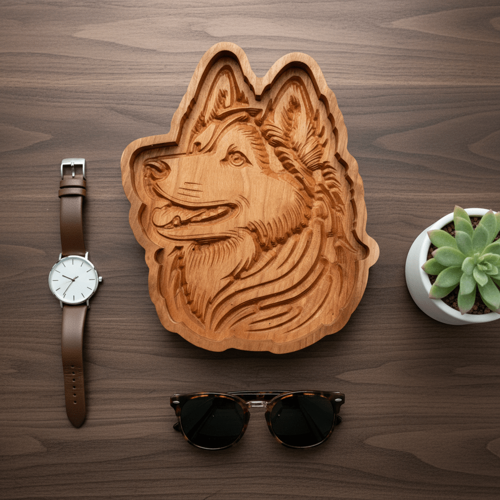 Siberian Husky Catch-All Tray – Cherry Wood - NW Timber Studio