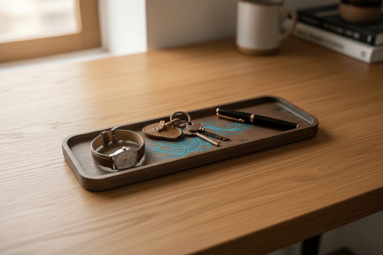 Black Walnut & Turquoise Resin Catch - All Tray - NW Timber Studio