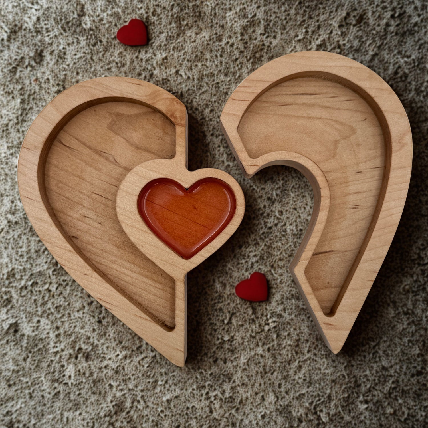 Valentine Heart Puzzle tray with red epoxy inlay