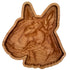 A handcrafted wooden dog head tray with detailed carvings of a dog&