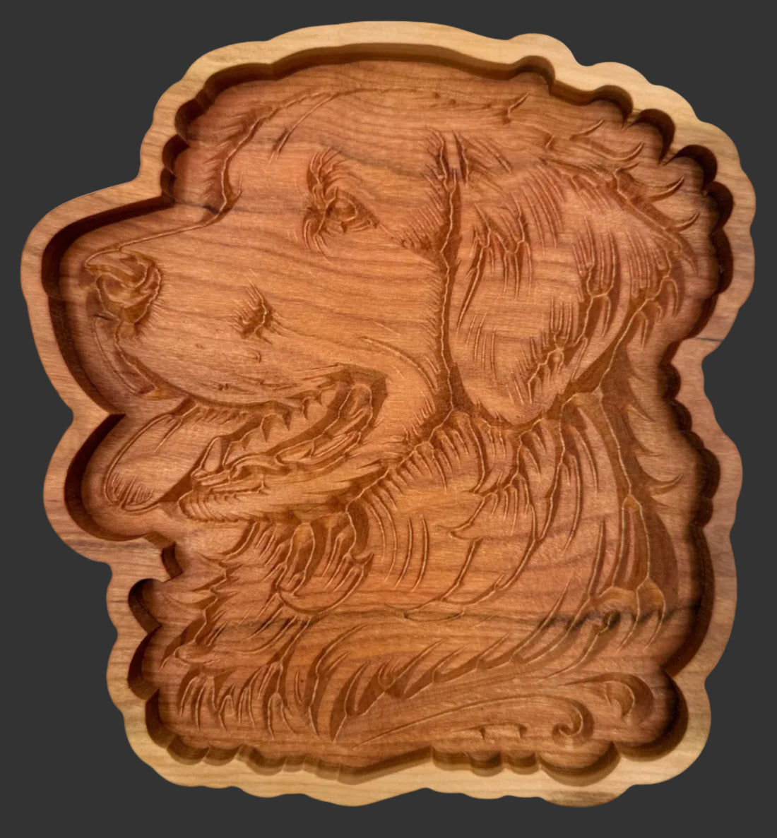 Solid Cherry Wood Golden Retriever Catch-All Tray – Version 3 - NW Timber Studio