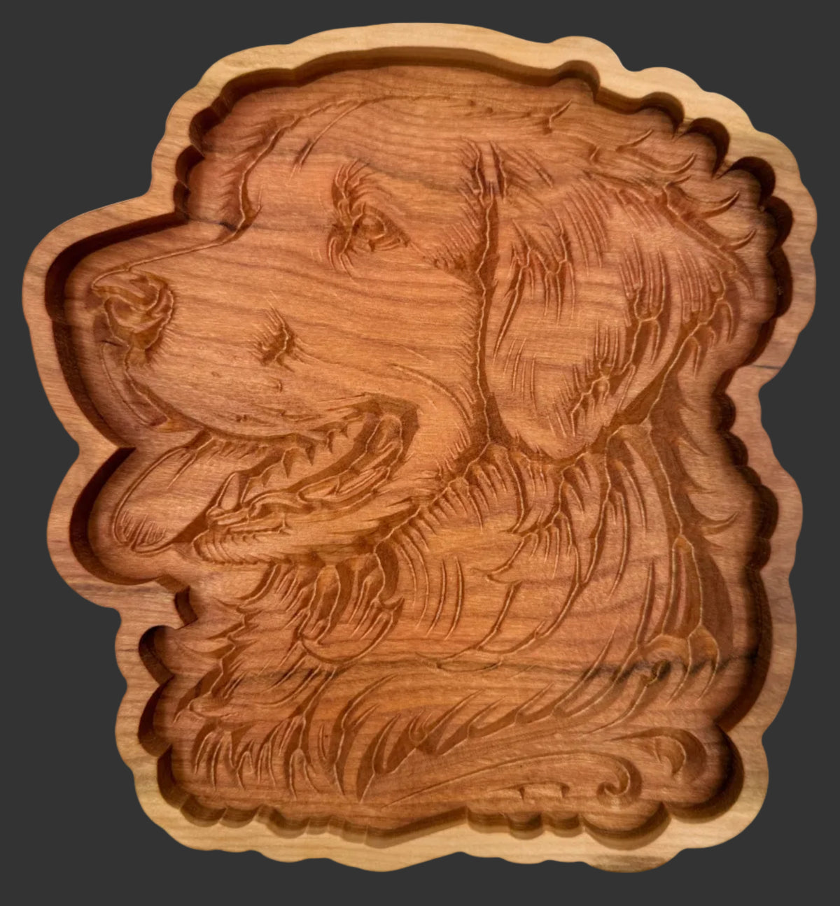 Solid Cherry Wood Golden Retriever Catch-All Tray – Version 3 - NW Timber Studio