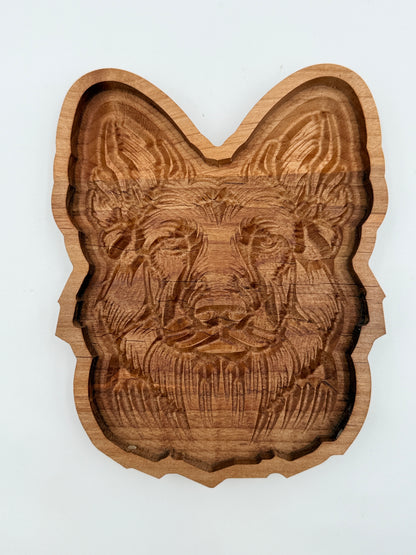 German Shepherd Catch-All Tray | Solid Cherry Wood