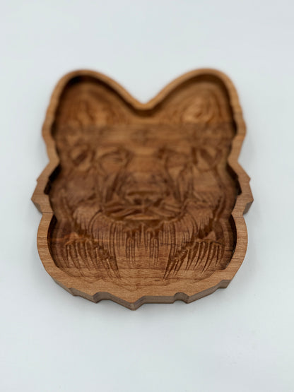 German Shepherd Catch-All Tray | Solid Cherry Wood