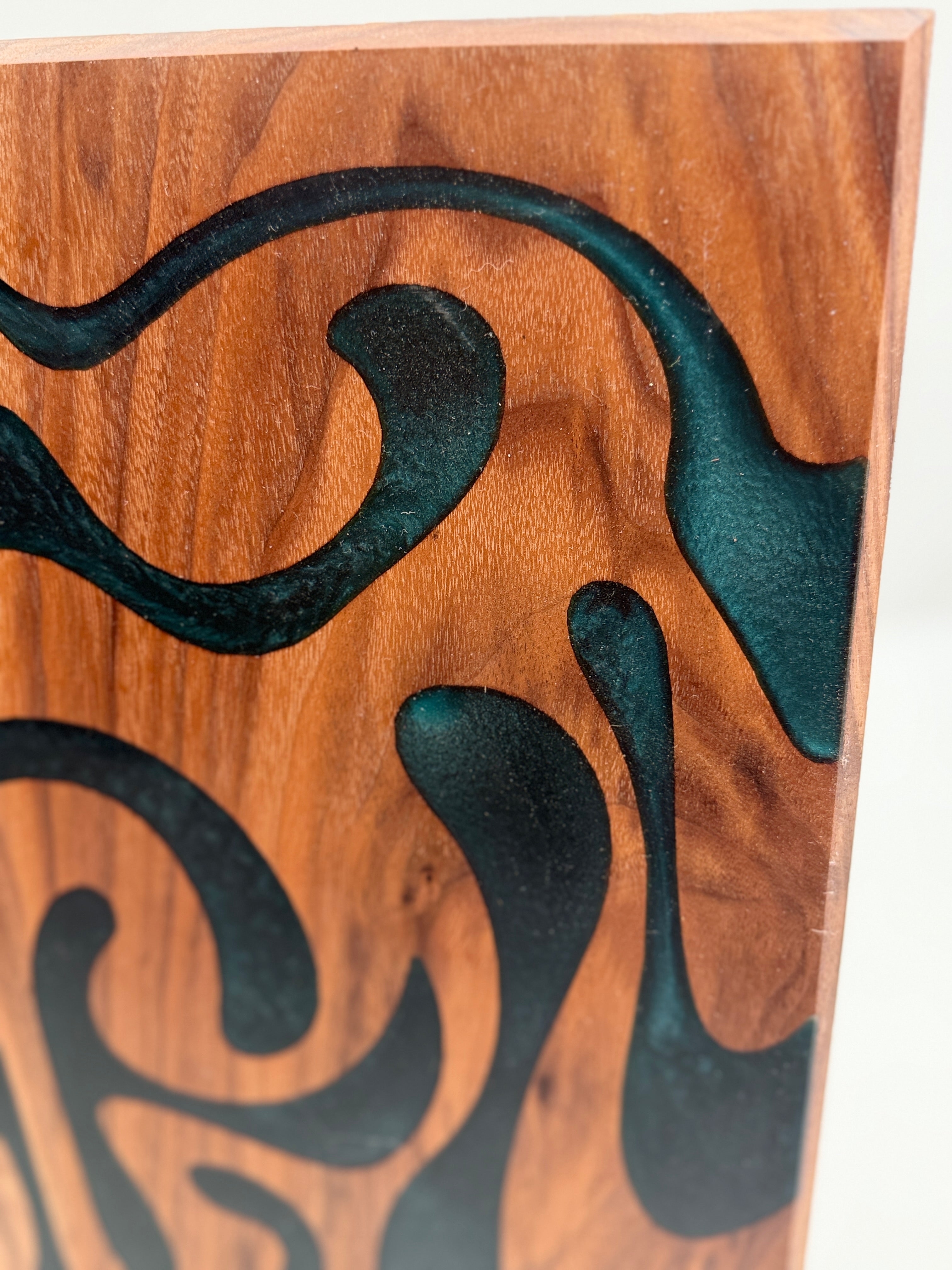 Groovy — Black Walnut &amp; Blue-Green Resin Wall Art