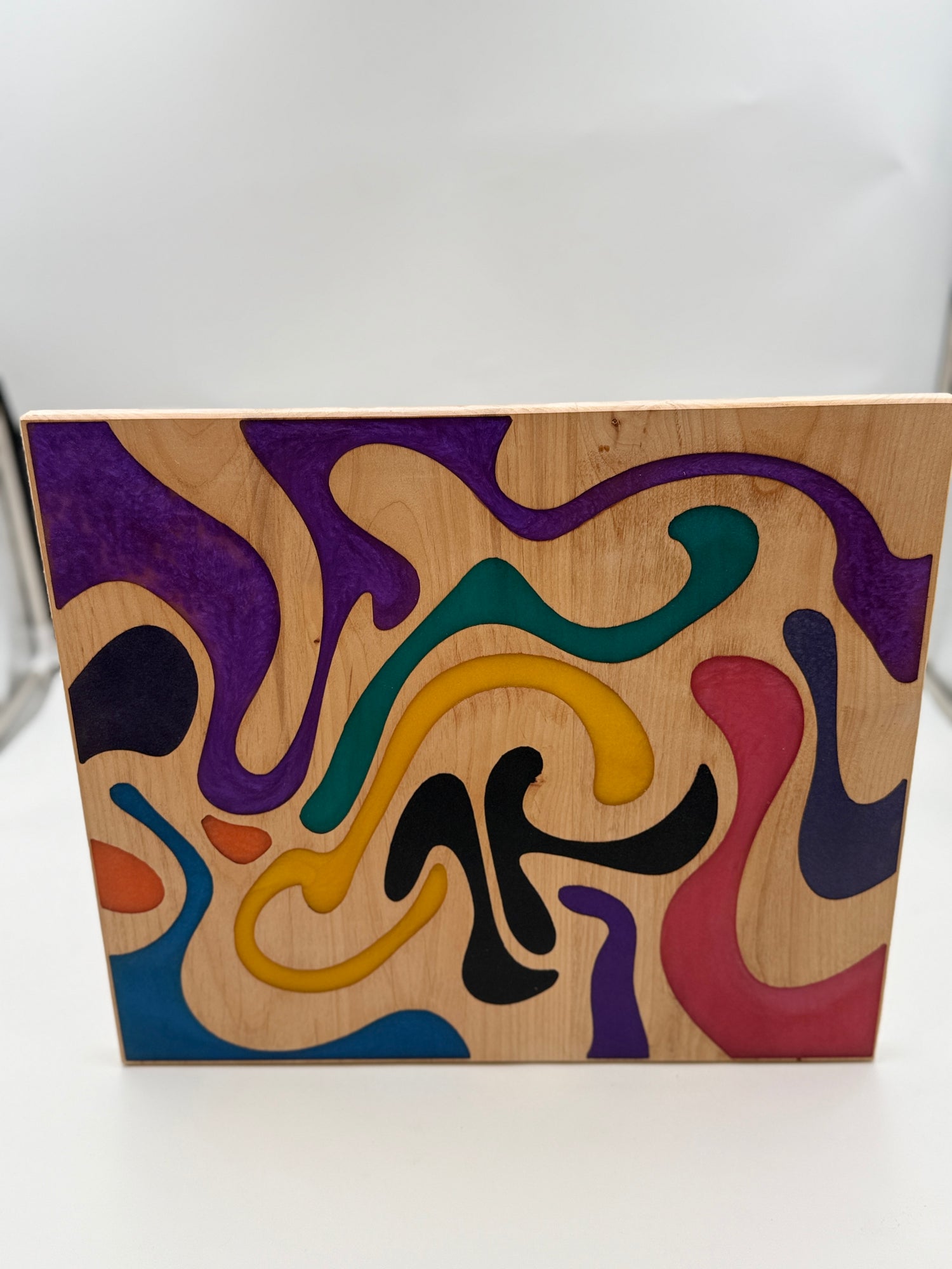 Rainbow Groovy — Maple &amp; Multi - Color Resin Wall Art - NW Timber Studio