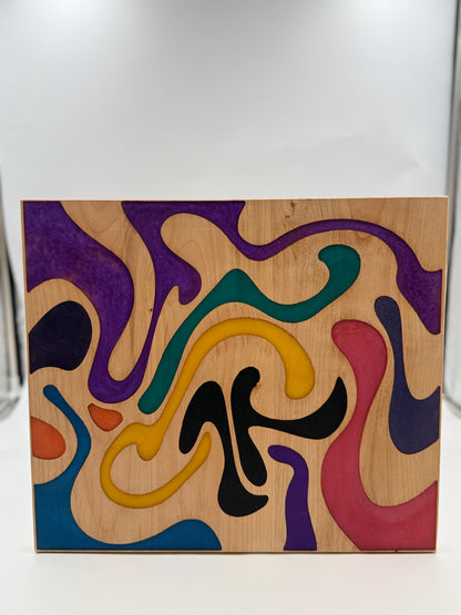 Rainbow Groovy — Maple &amp; Multi - Color Resin Wall Art - NW Timber Studio