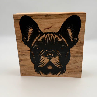 Wooden block with a laser-cut design of a dog&