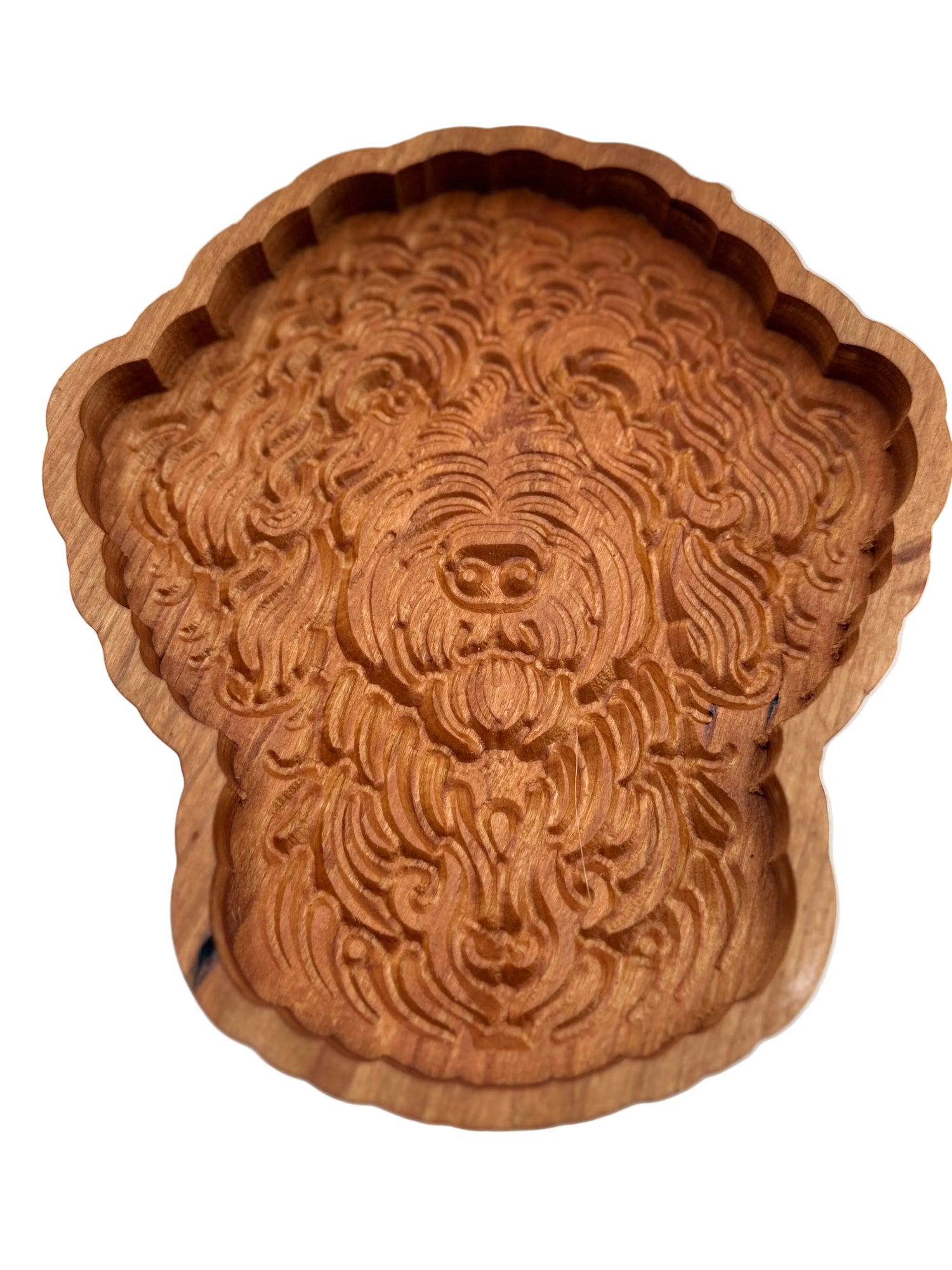 Labradoodle catch-all tray angled view showing depth and scalloped edge