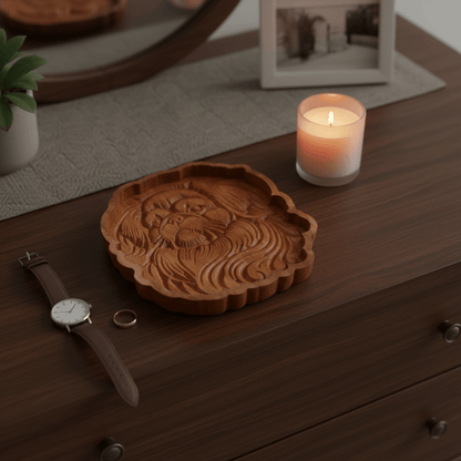 Pekingese Catch-All Tray – Cherry Wood - NW Timber Studio