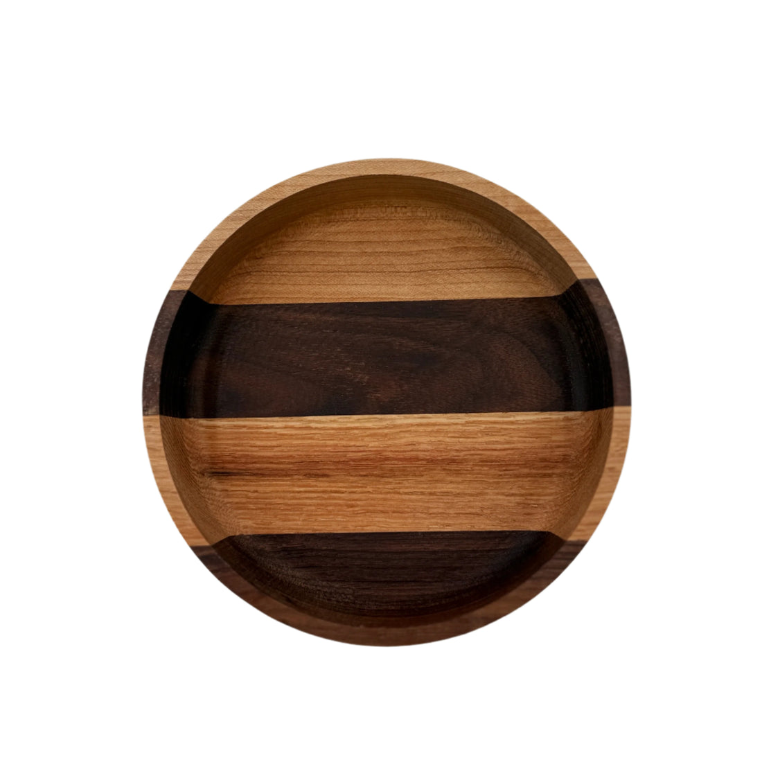Wooden tray with striped design on a white background