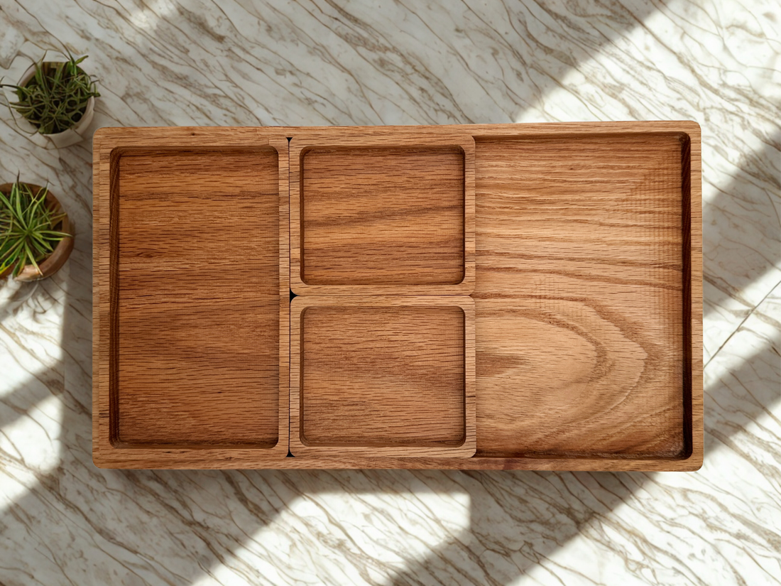 Multiple Tray Desk Organization: White Oak