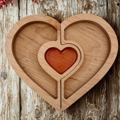 Valentine Heart Puzzle tray with red epoxy inlay