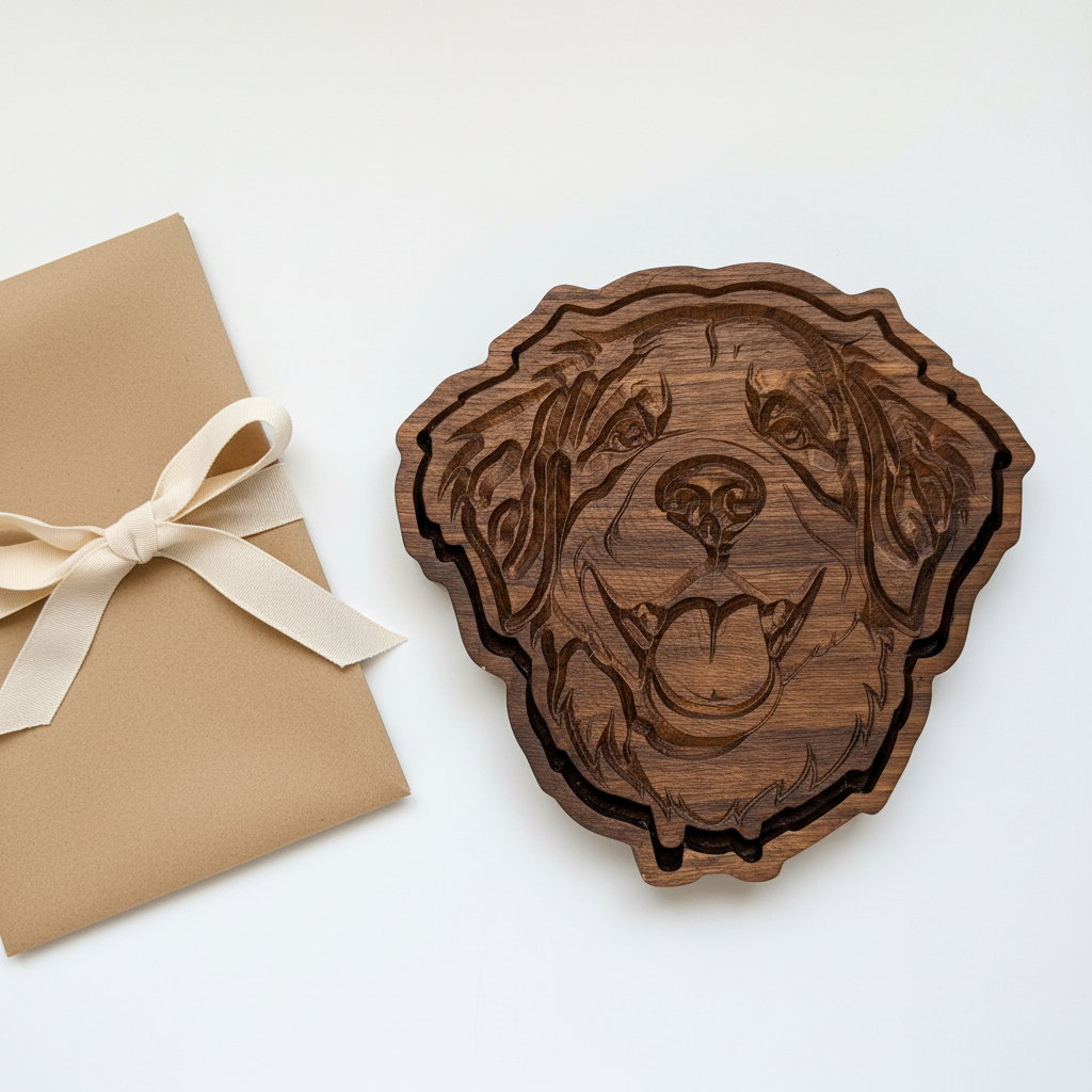 Bernese Mountain Dog catch-all tray presented as a gift on white background