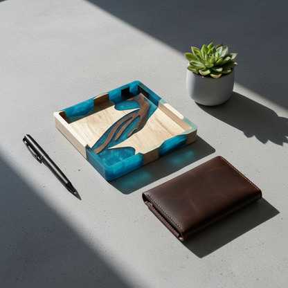 Mosaic Collection Current square tray on concrete desk with black pen, succulent and leather wallet