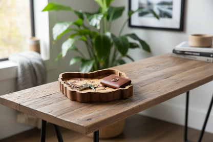 Pomeranian catch-all tray hero shot on entryway table with single key