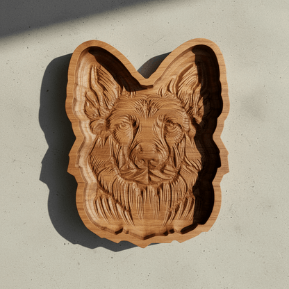 German Shepherd Catch-All Tray | Solid Cherry Wood - NW Timber Studio