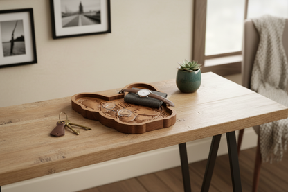 Boston Terrier Catch-All Tray styled on an entryway table