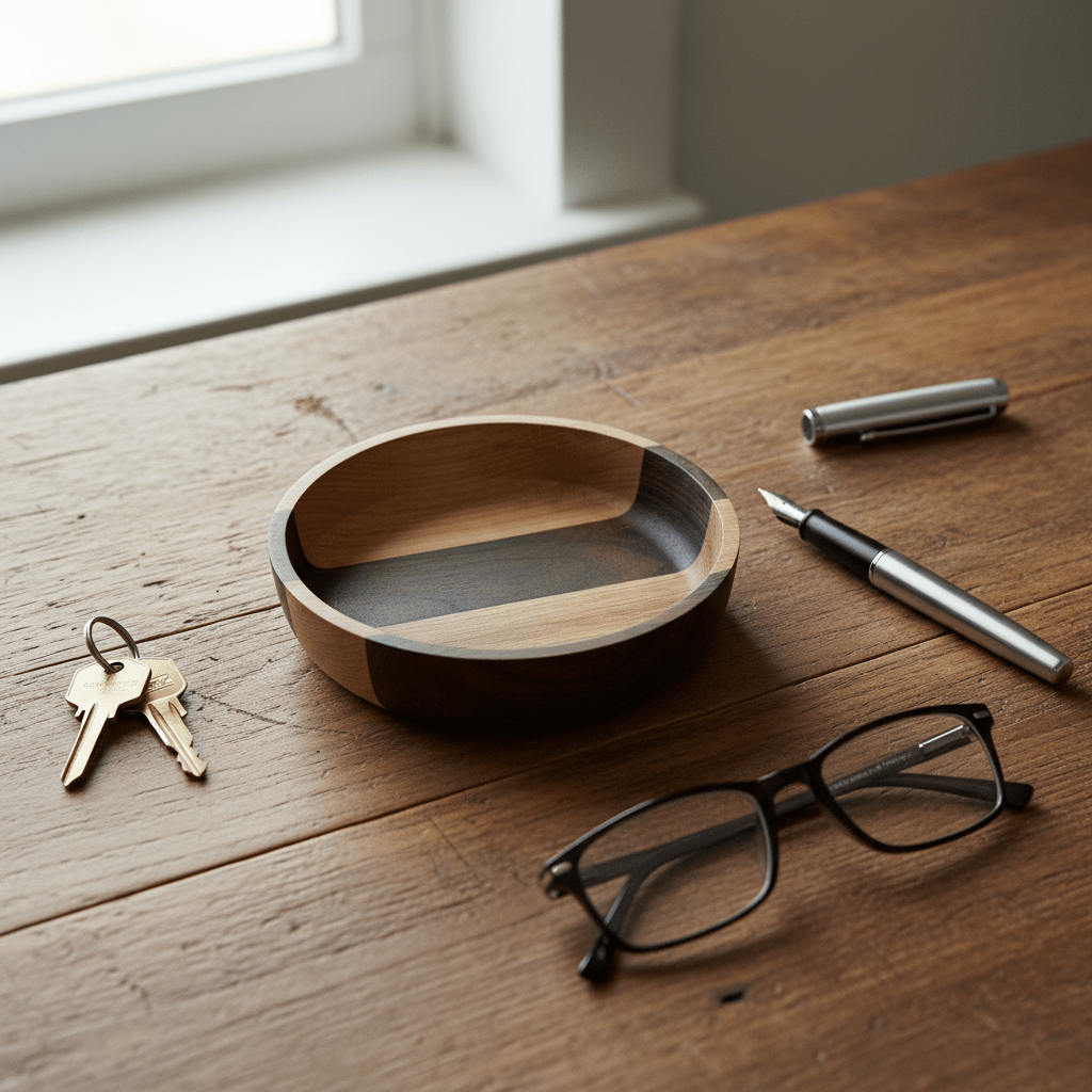 Small Round Walnut and Oak bowl - NW Timber Studio