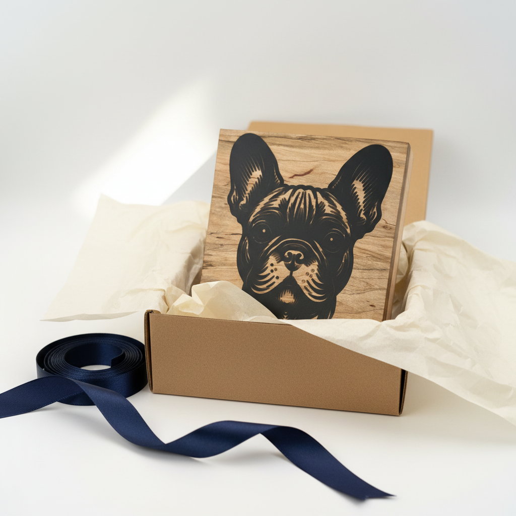 French Bulldog wood art styled as a gift