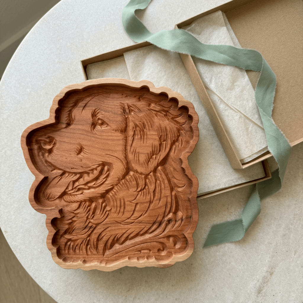 Solid Cherry Wood Golden Retriever Catch-All Tray – Version 3 - NW Timber Studio