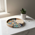Mosaic Collection Kaleidoscope tray on marble nightstand with plant and earrings