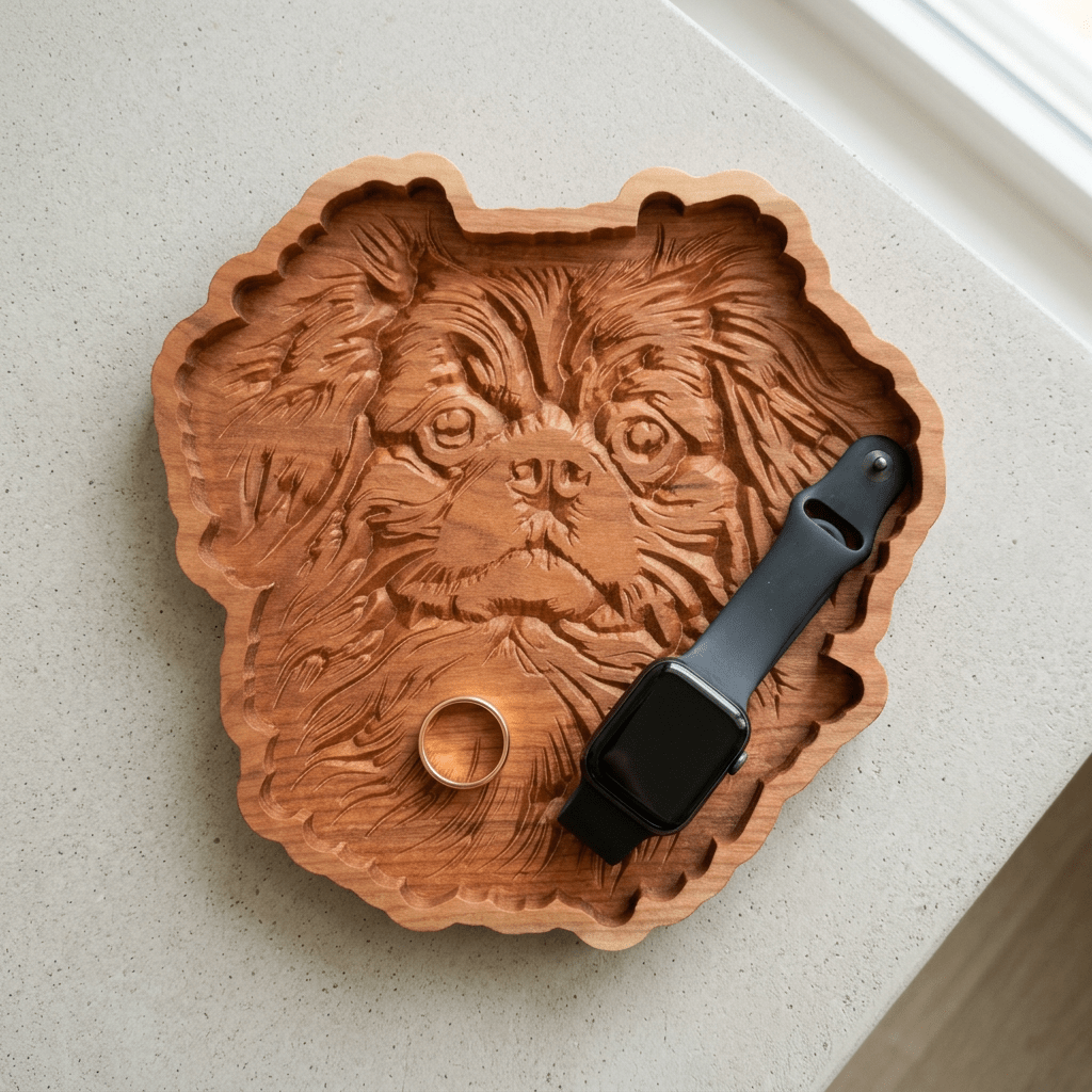 Solid Cherry Wood Pekingese Catch-All Tray – Version 2 - NW Timber Studio