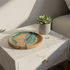 Mosaic Collection Glacier tray on marble nightstand with succulent and gold ring