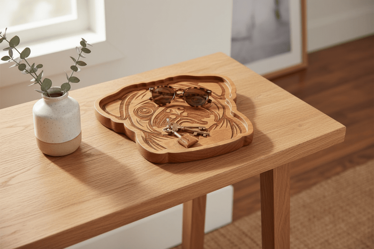 Pug Catch-All Tray solid cherry wood - NW Timber Studio