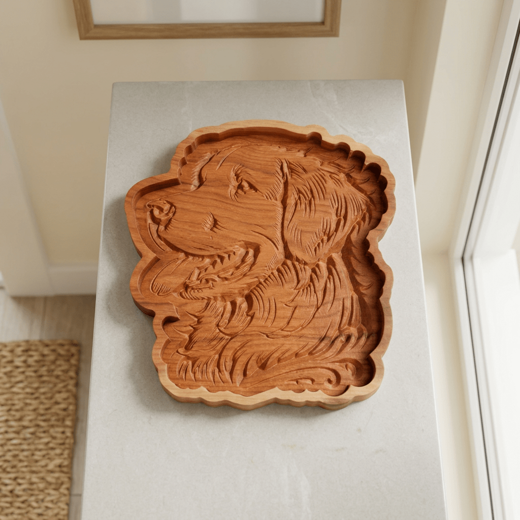 Solid Cherry Wood Golden Retriever Catch-All Tray – Version 3 - NW Timber Studio