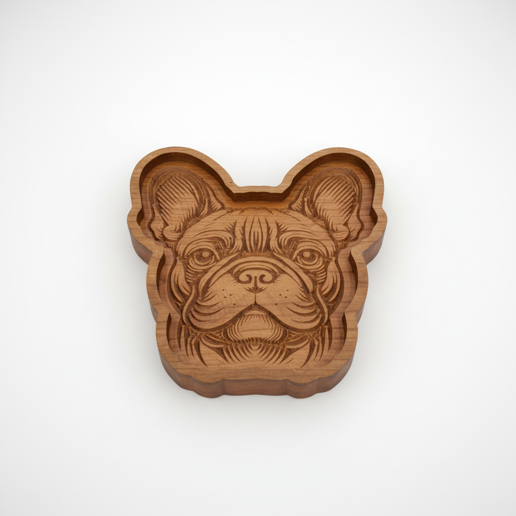 Cherrywood French Bulldog catch-all tray on white background