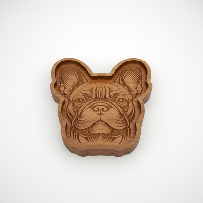 Cherrywood French Bulldog catch-all tray on white background