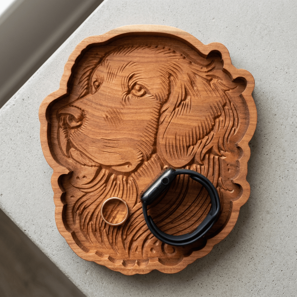 Solid Cherry Wood Golden Retriever Catch-All Tray – Version 2 - NW Timber Studio