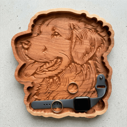 Solid Cherry Wood Golden Retriever Catch-All Tray – Version 3 - NW Timber Studio