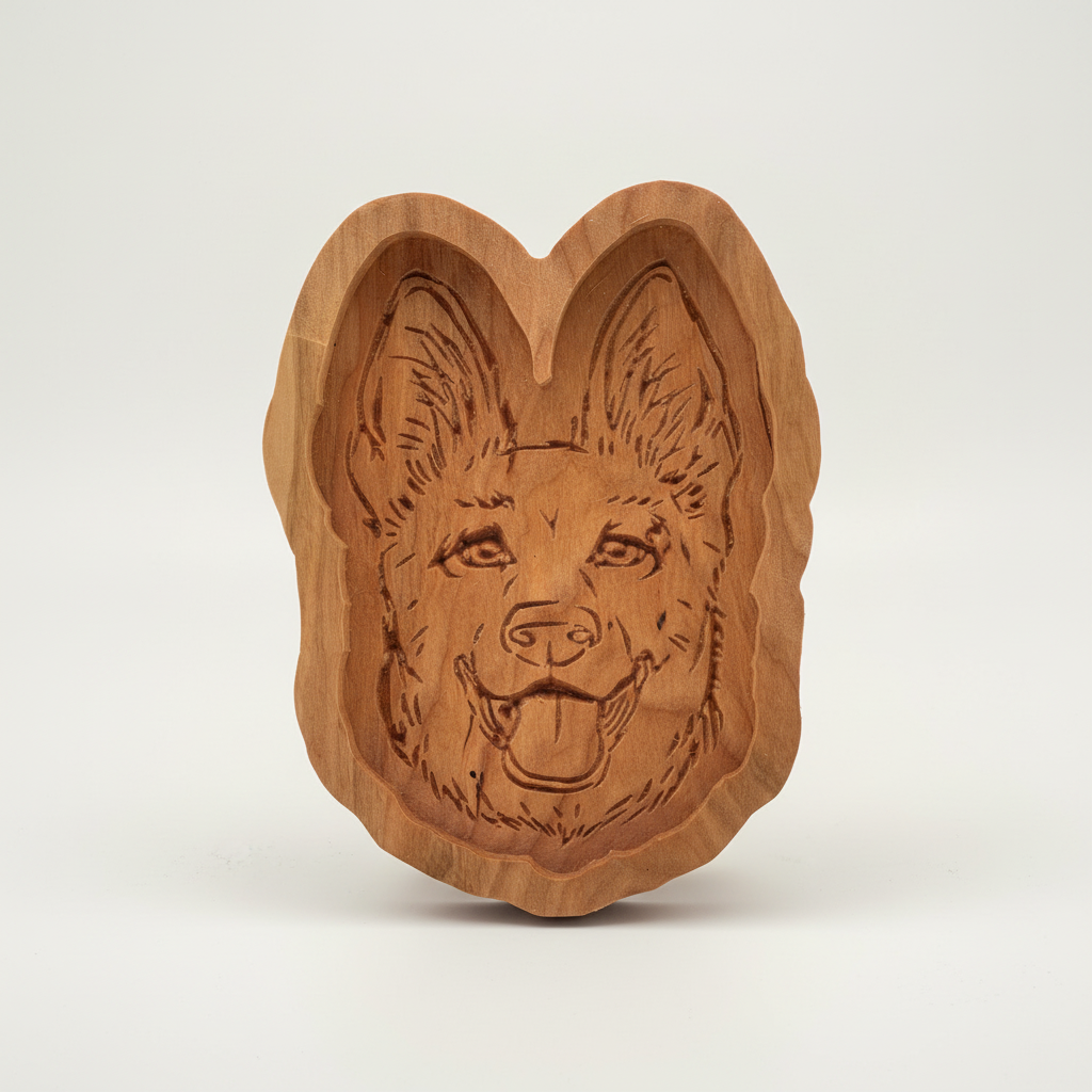Cherrywood German Shepherd catch-all tray on white background