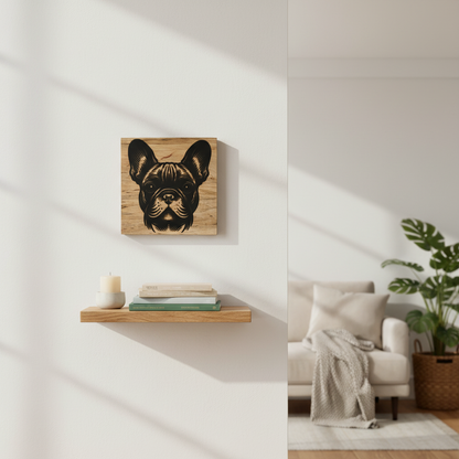 French Bulldog wood art mounted on a wall