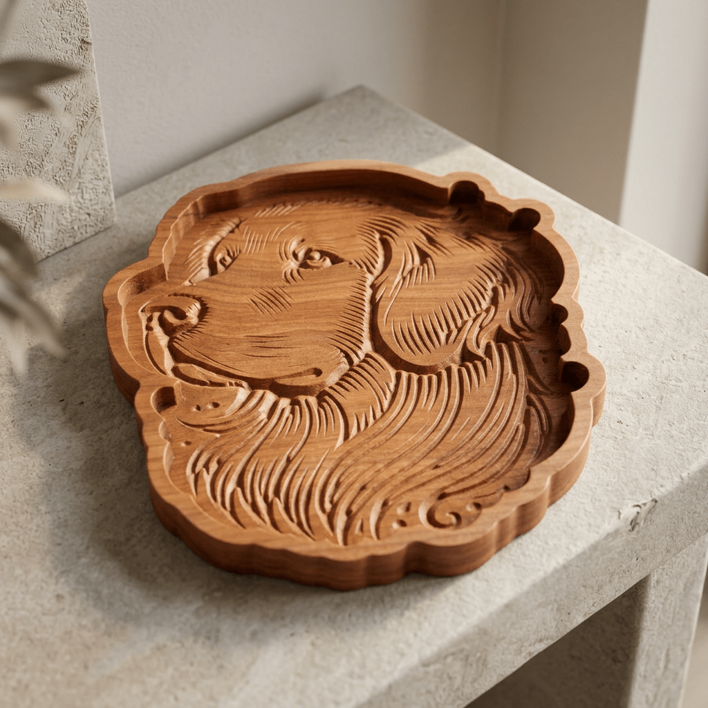 Solid Cherry Wood Golden Retriever Catch-All Tray – Version 2 - NW Timber Studio