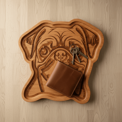 Pug Catch-All Tray — Tongue Out - NW Timber Studio