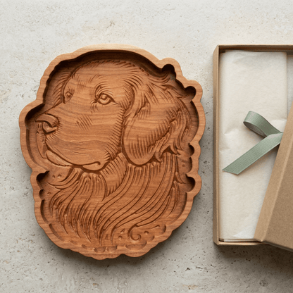 Solid Cherry Wood Golden Retriever Catch-All Tray – Version 2 - NW Timber Studio